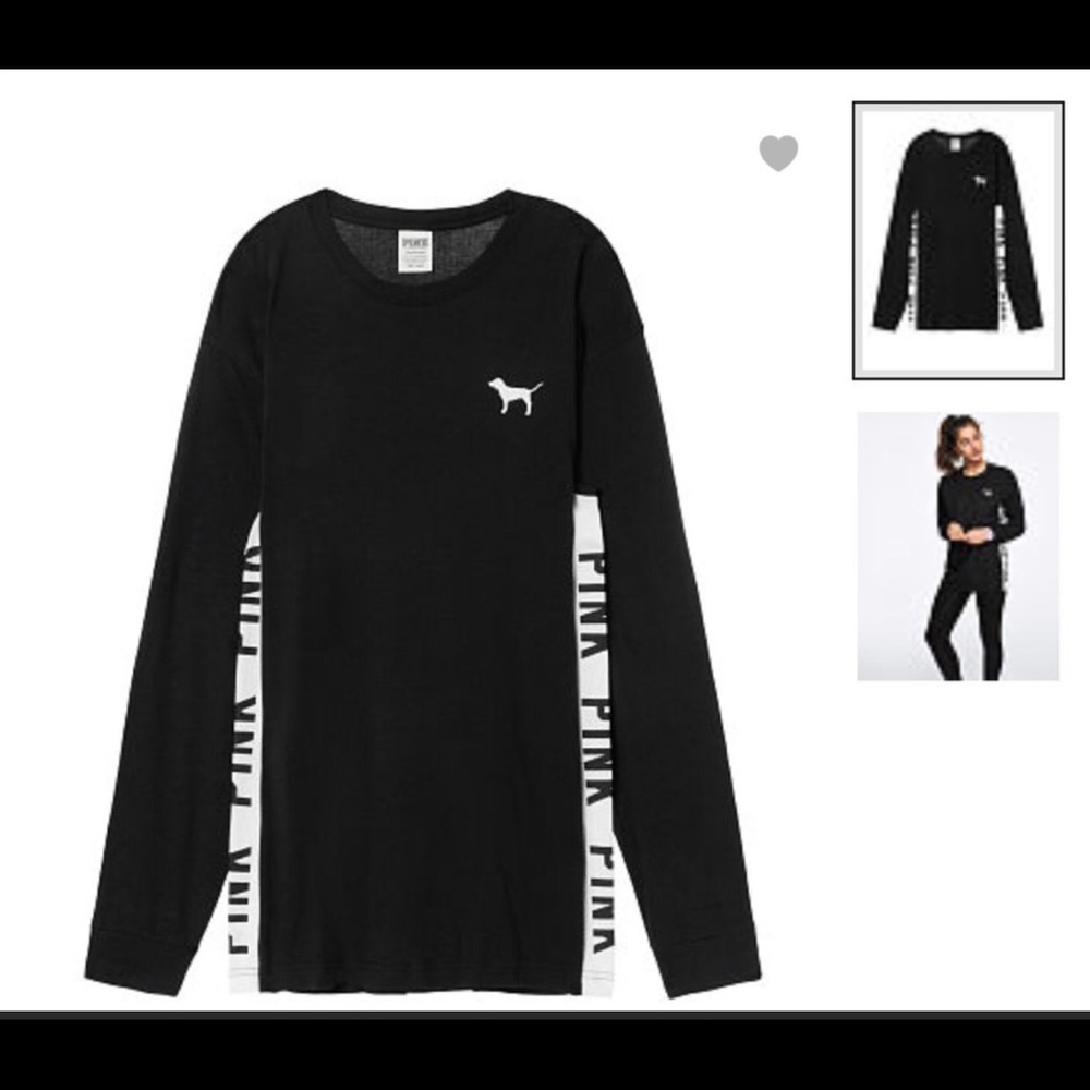 VS PINK CAMPUS LONG SLEEVE TEE BLACK LG